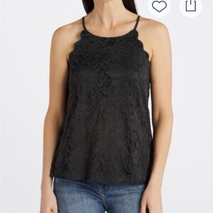NEW Fortune + Ivy - Chiya Lace Scalloped Halter Tank top Blouse. Size XXL. Black